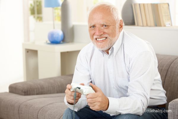 Senior playing video games alone