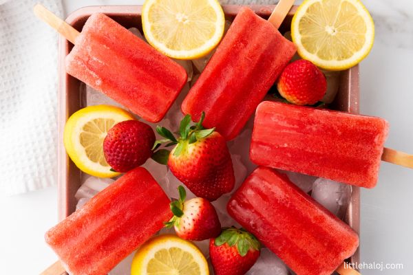 strawberry and lemon popsicles