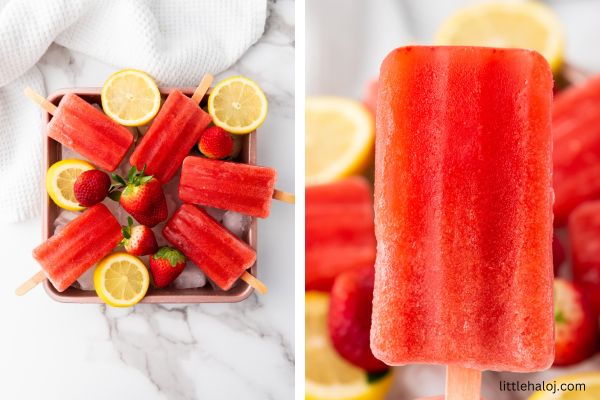 strawberry and lemon popsicles