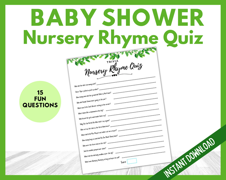 Greenery Baby Shower Nursery Rhyme Quiz Game Guess Nursery 