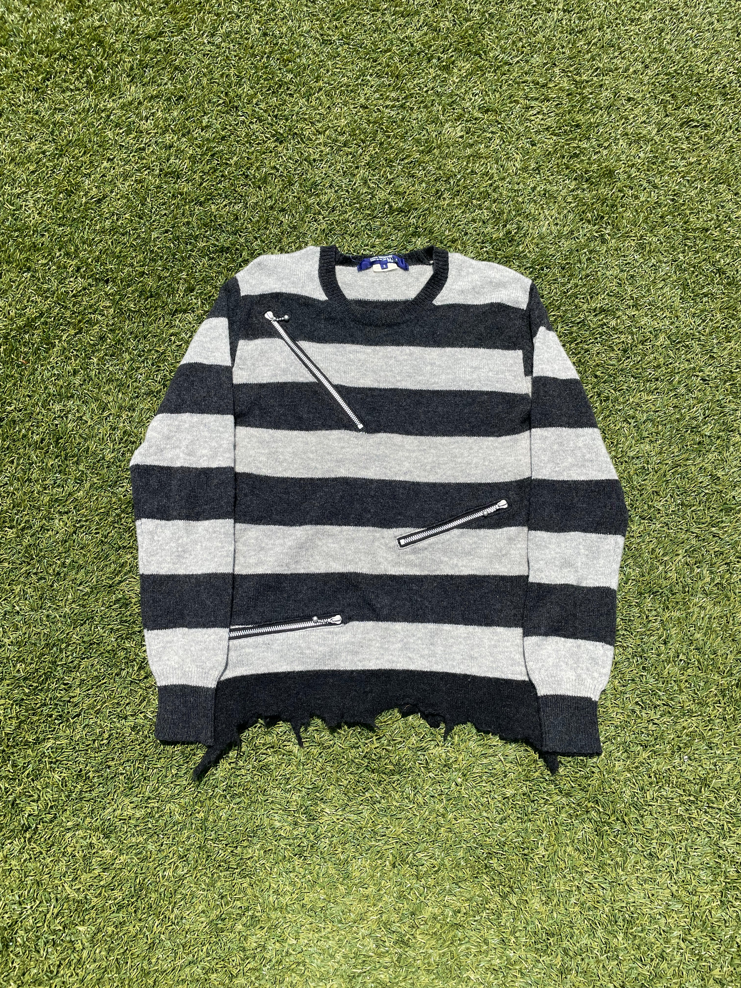 image of AW07 Junya Watanabe Distressed Stripe Zipper Knit Sweater