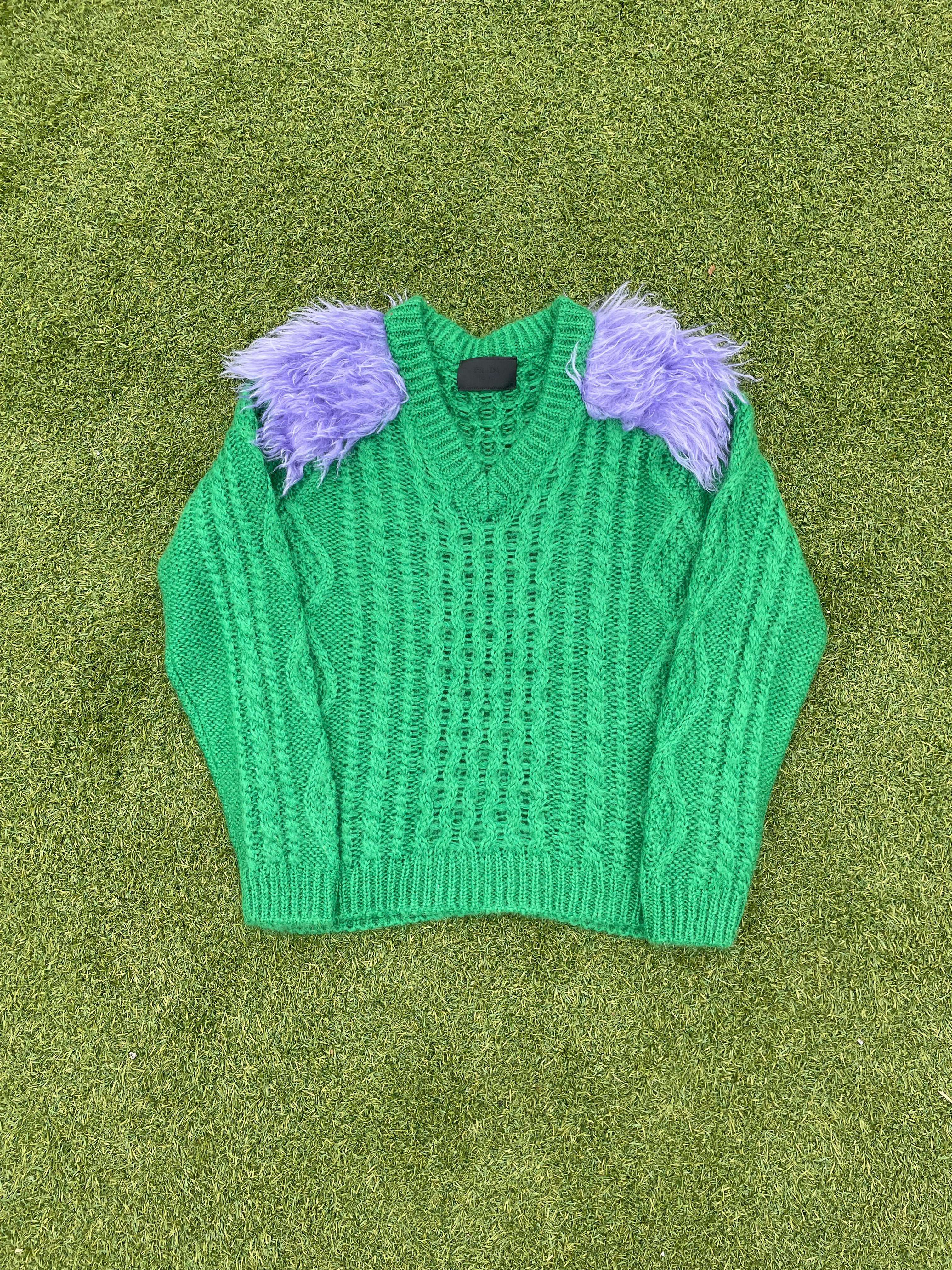 image of FW19 Prada Mohair Fur Fisherman Sweater (Green/Purple)