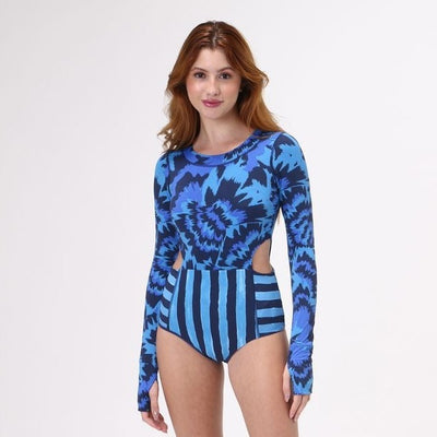 Women Bodysuit One-piece Swimsuit Long Sleeve Bathing Suit Rash