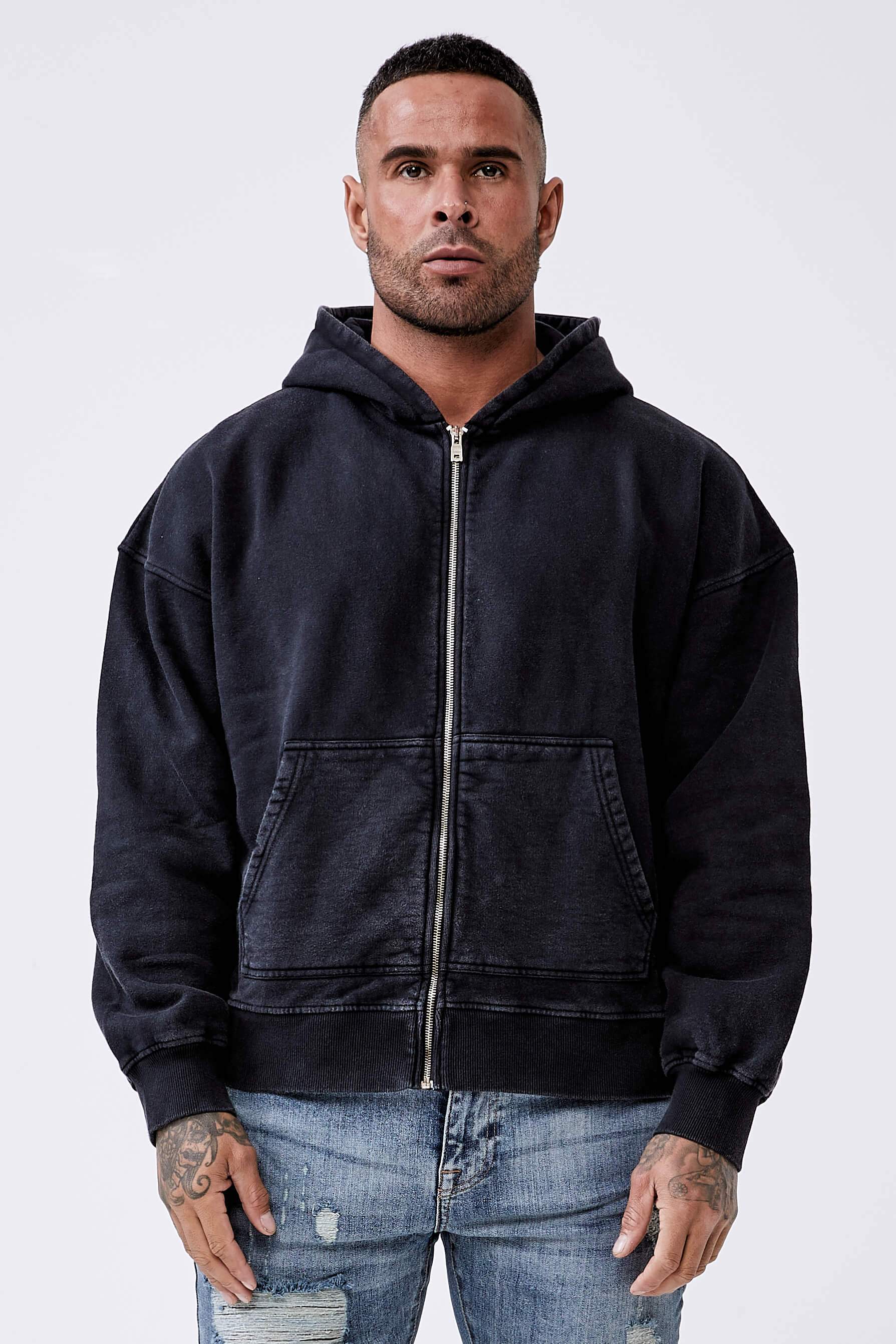 Legend* Basics Zip Through Hoodie - Washed Grey - legendlondon product image