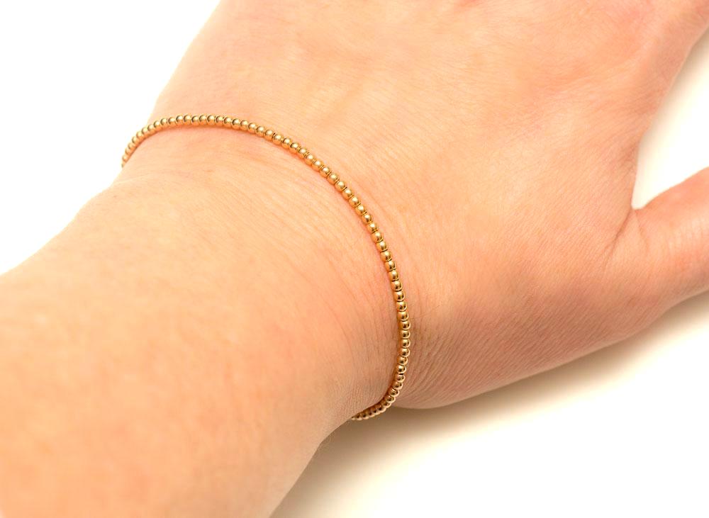 14k Gold Bead Bracelet - 2mm - Women and Men's Bracelet