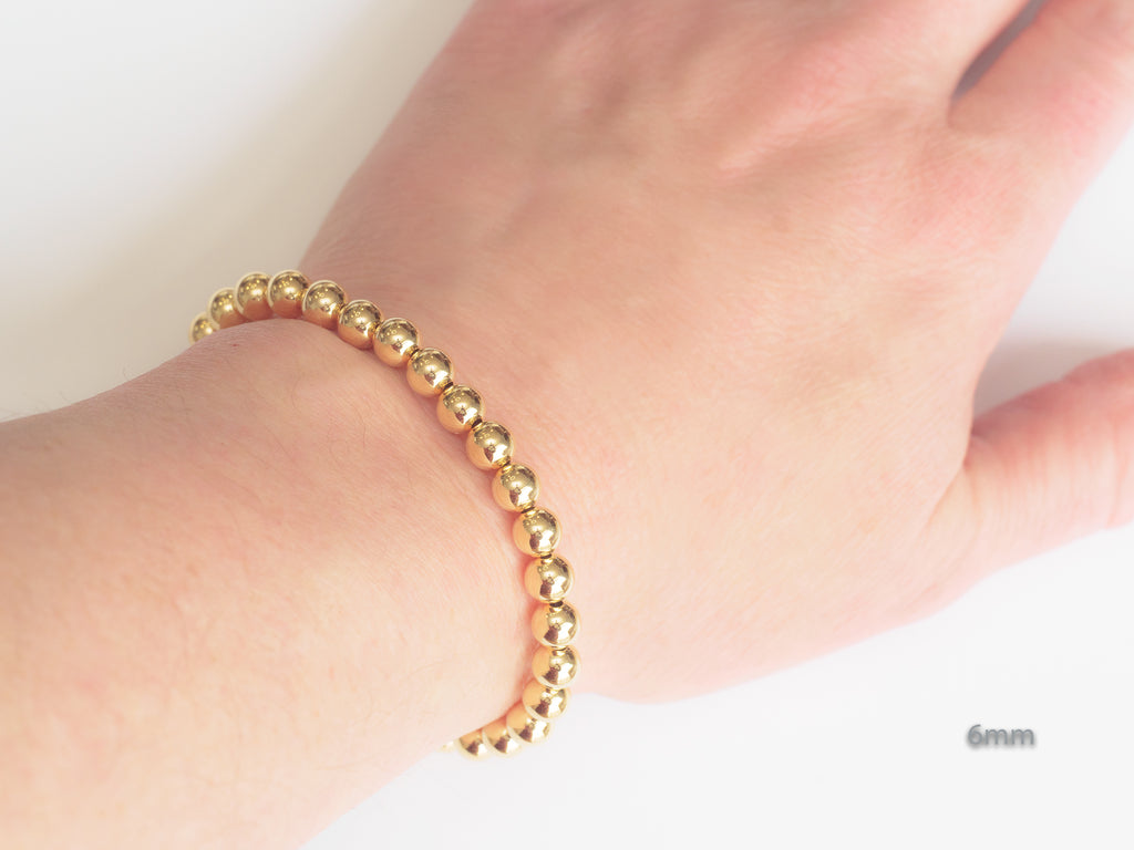 14k Gold Bead Stretch Bracelets, 3mm-6mm, Men and Women's Bracelet ...