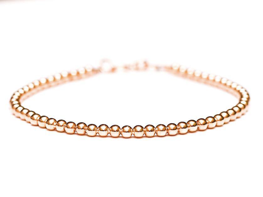 18k Rose Gold Bead Bracelet - Women and Men's Bracelet - 3mm – Crystal ...