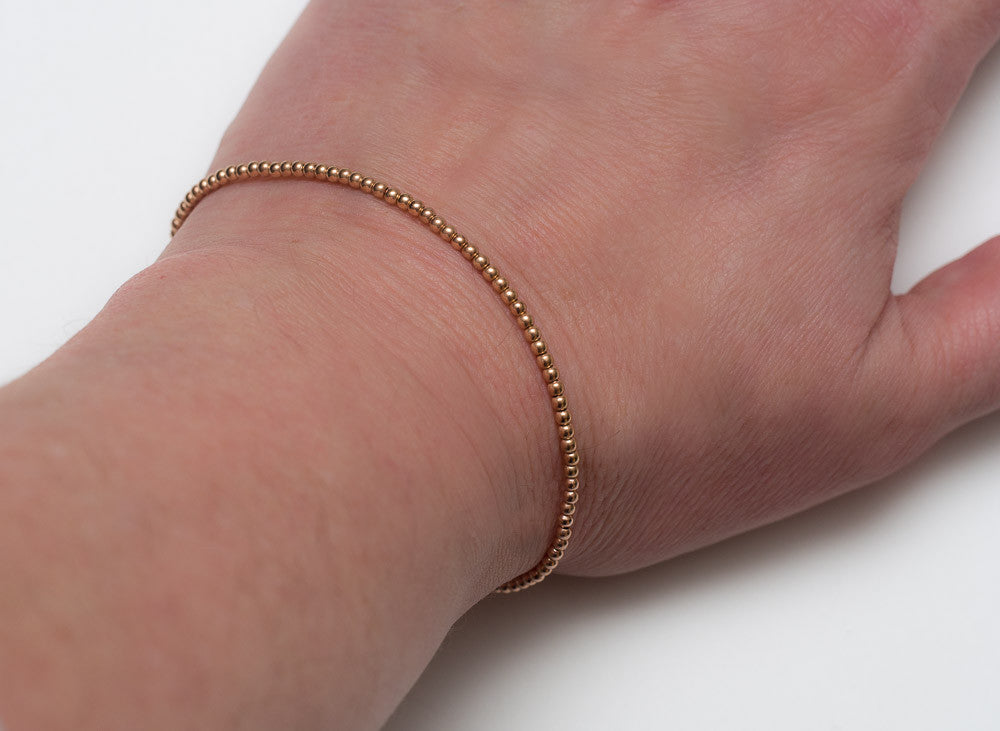 14k Rose Gold Bead Bracelet - Women and Men's Bracelet - 2mm