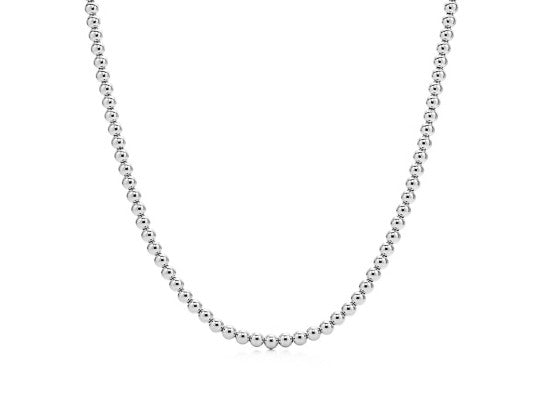 18k White Gold Bead Necklace - 5mm