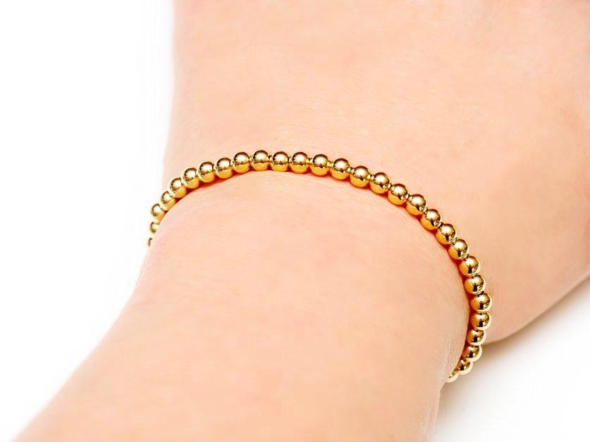 14k Gold Bead Bracelet - 4mm - for Men and Women