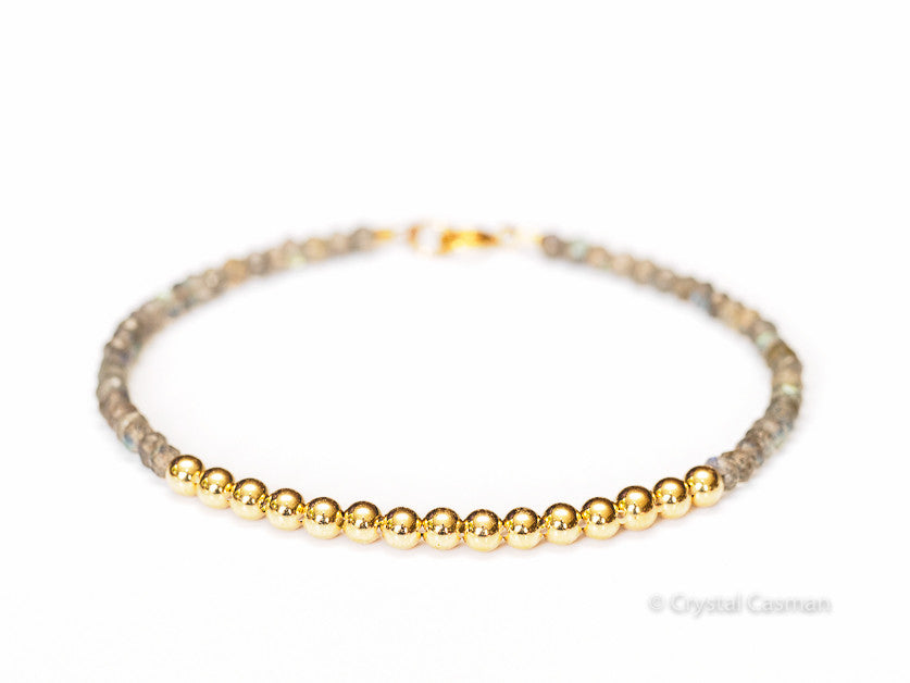 14k Gold Bead Bracelet with Labradorite - Women and Men's Bracelet