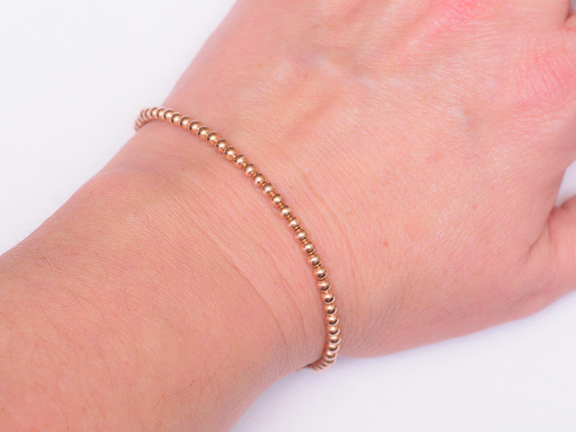 14k Rose Gold Bead Bracelet - Women and Men's Bracelet - 3mm