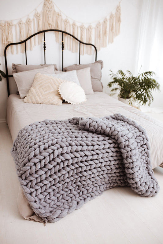 Inverse growth Handmade Chunky Knit Blanket Large Thick Wool Bulky Knitting  Throw for Bedroom Decor Pet Bed Chair Mat Rug Grey 40×60