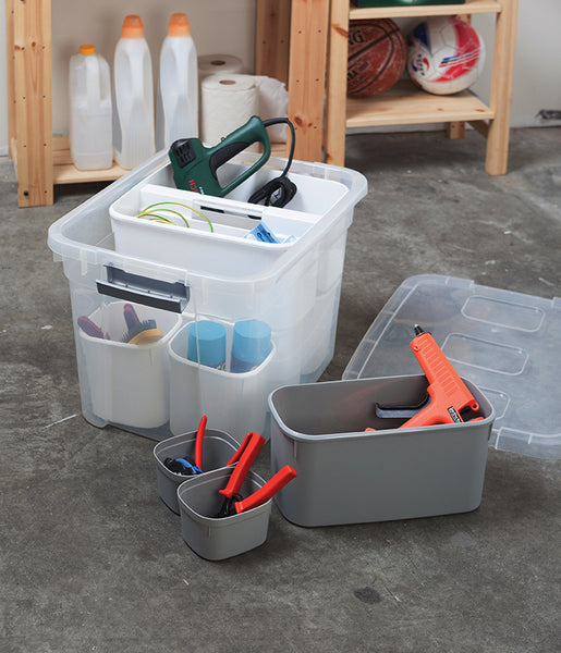 Cleaning Caddy Organizer with Handle, Gray Plastic Bucket for Cleaning  Supplies