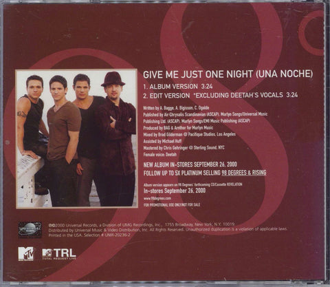 98 Degrees Give Me Just One Night (Una Noche) UK Promo CD single
