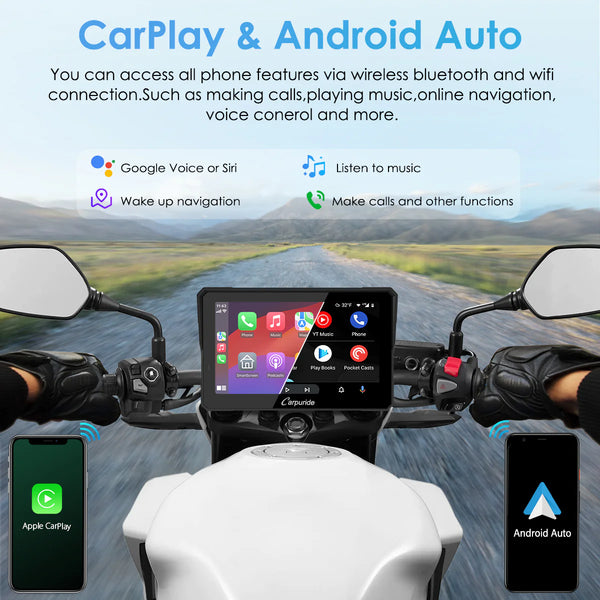 W702 Pro CarPlay screen for Motorcycles supports Siri and Google Voice for Voice Control