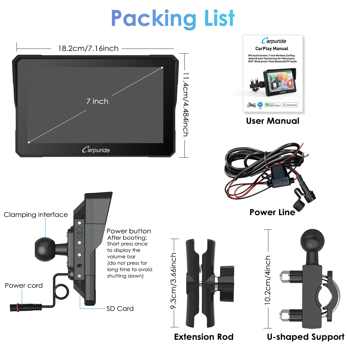 Carpuride W502 Wireless Portable Dual Bluetooth Waterproof IP67 Motorc