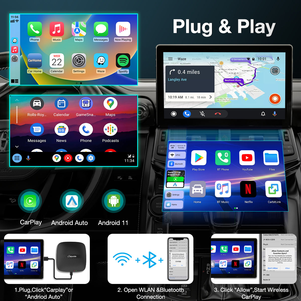 Ai Box Wired To Wireless For Carplay For Android Auto - Temu