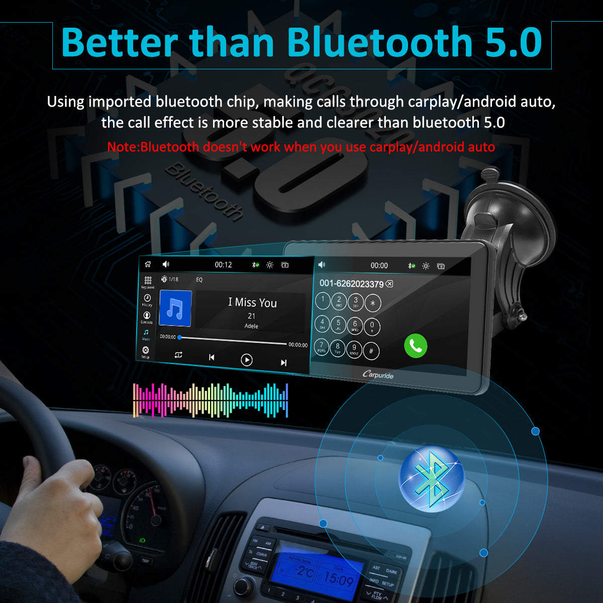 CARPURIDE W701 Wireless Portable Car Stereo with Steering Wheel Contro