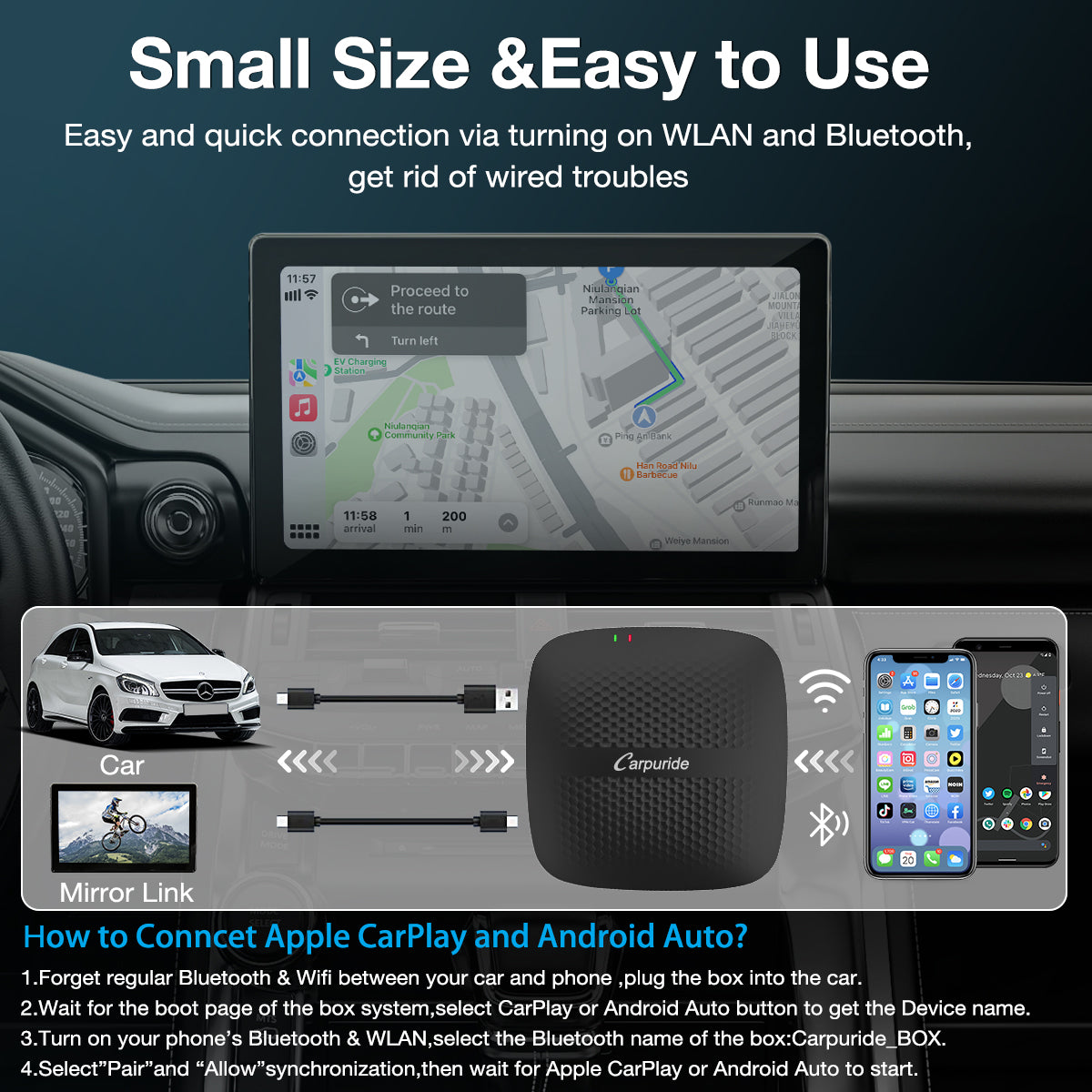 CARPURIDE H01 3 in 1 Android 11.0 Internet AI Box - Wireless Apple Car