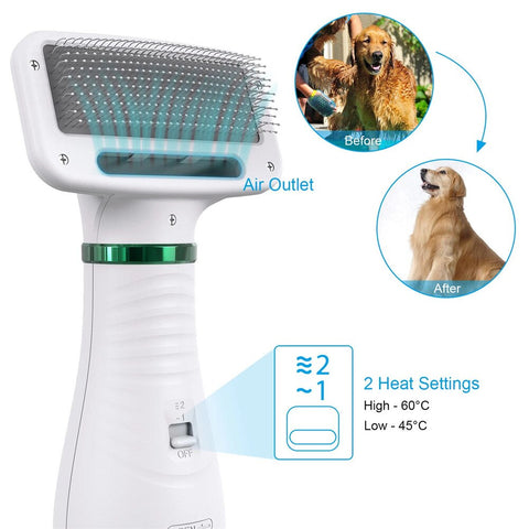 brush and dryer 2 in 1 for pets heating mode