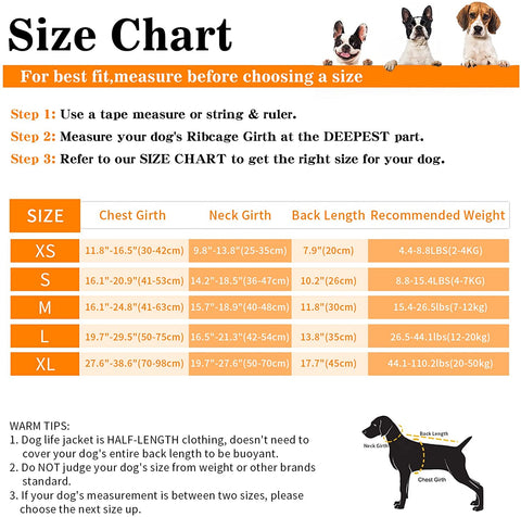 dog life jacket size chart