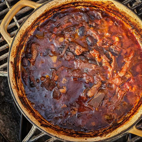 BBQ Brisket Chilli cooking low and slow on the BBQ