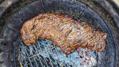 T&G Bavette steak grilling on the BBQ