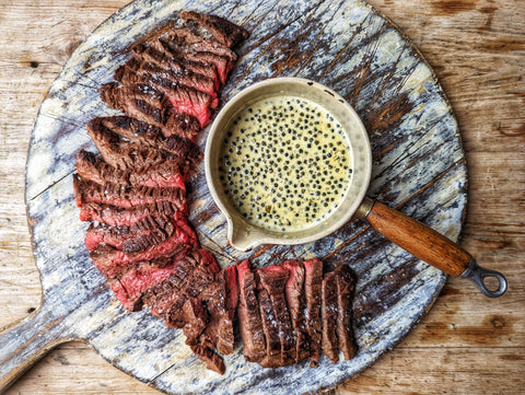 Turner & George grilled bavette steak with green peppercorn sauce