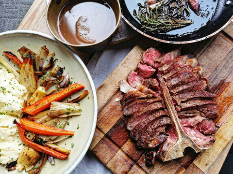 RICHARD H. TURNER’S PORTERHOUSE WITH ROAST ROOTS, CREAMED POTATO, PICKLED WALNUTS AND HOUSES OF PARLIAMENT GRAVY