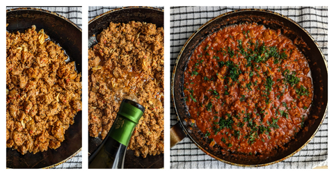 Three stages of cooking for the Spicy Pig sauce