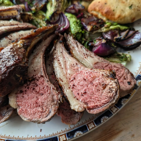 Charcoal roast rack of lamb