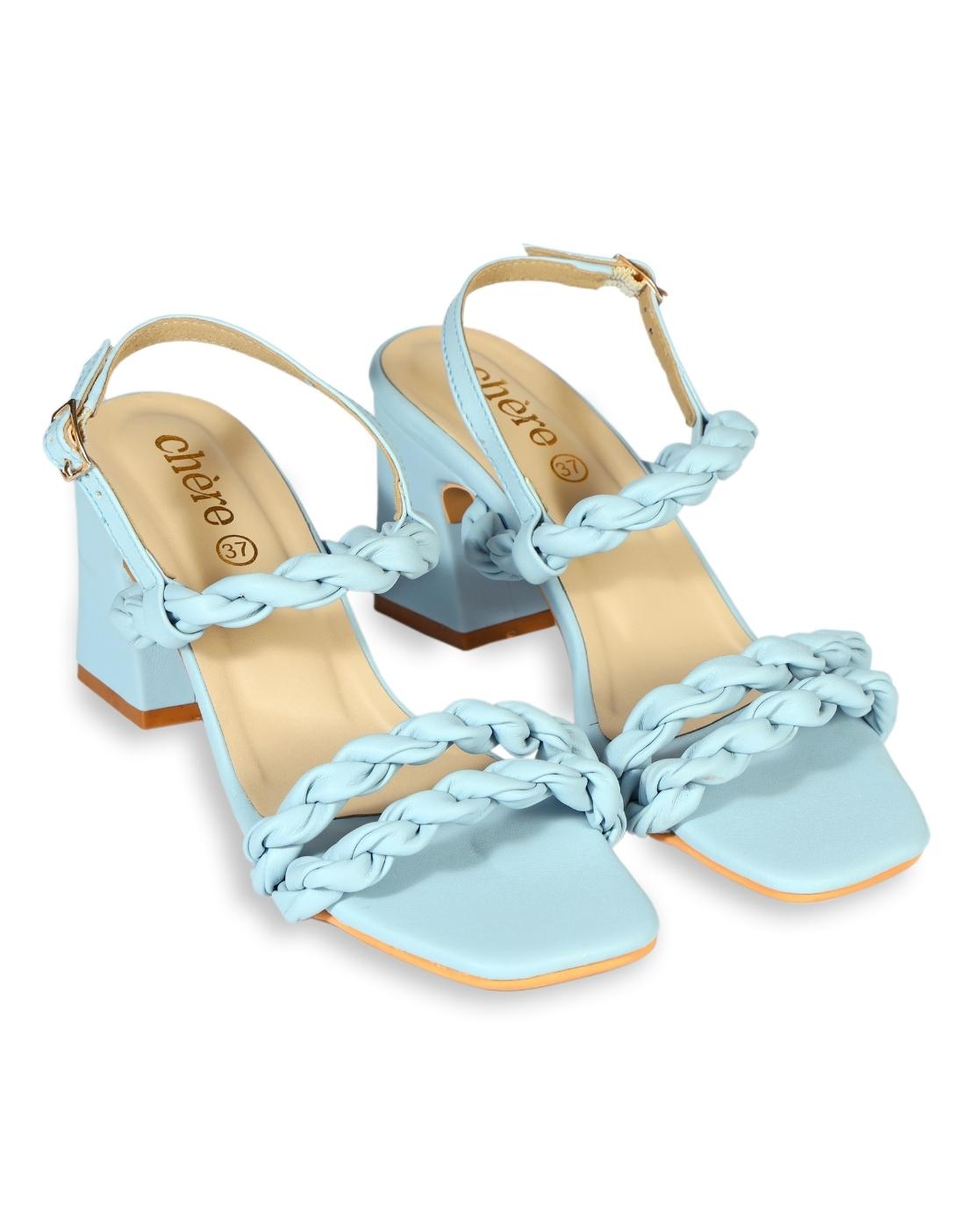 Pastel Blue Weaving Strap Chunky Block Heels – Chere