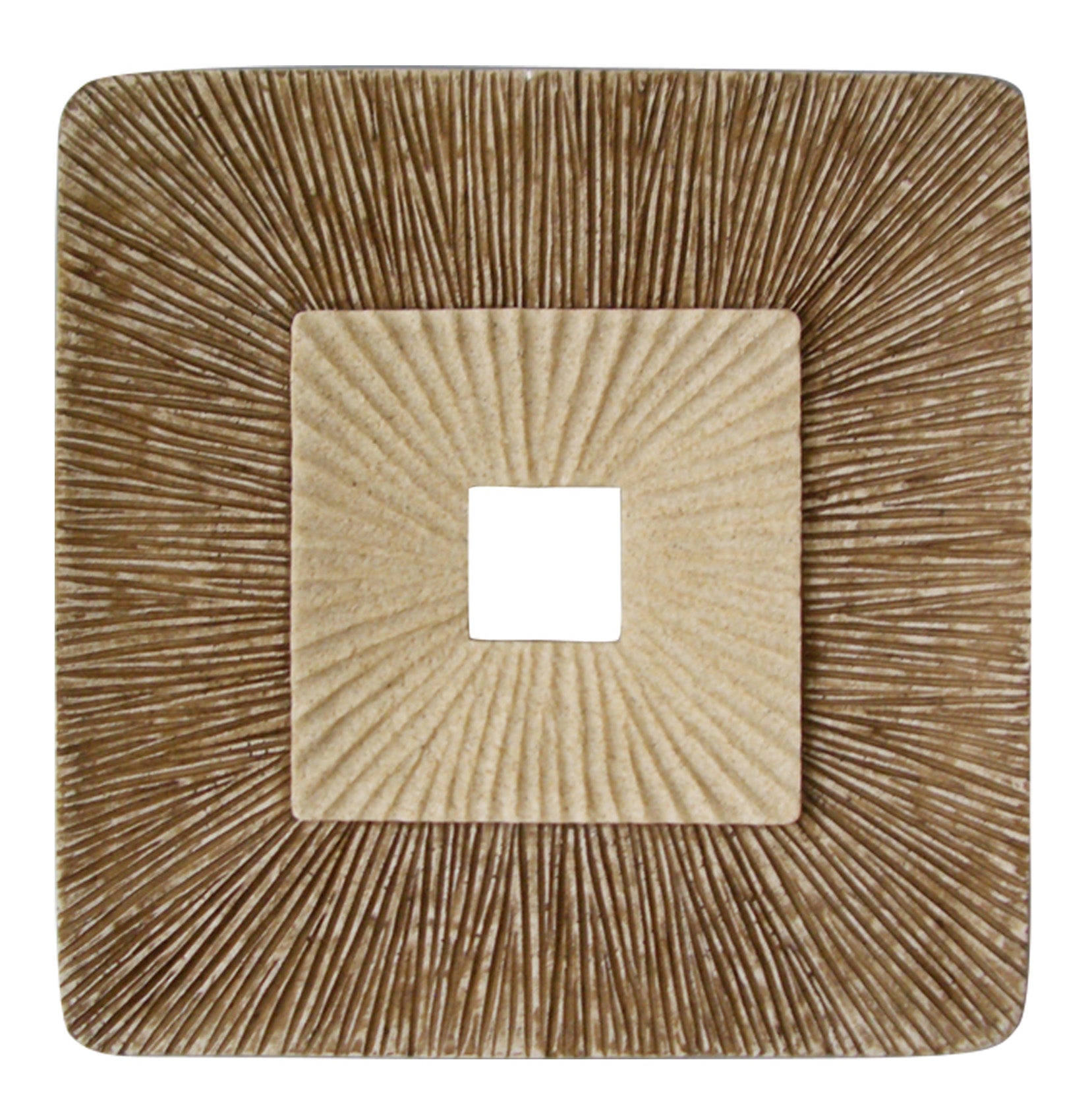 14" X 14" X 2" Brown Concave Square Double Layer Ribbed Wall Plaque Set Of 2
