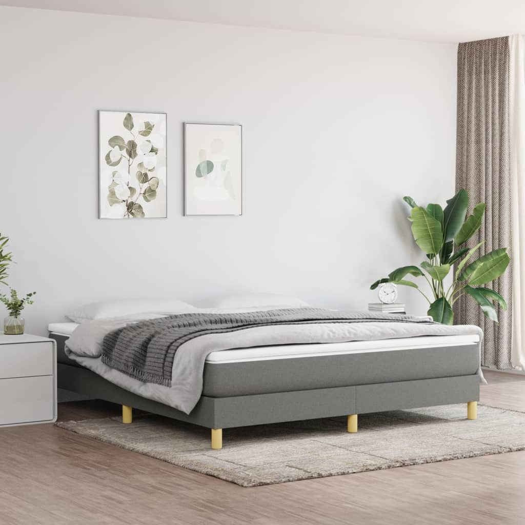 Box Spring Bed with Mattress Dark Gray 76"x79.9" King Fabric