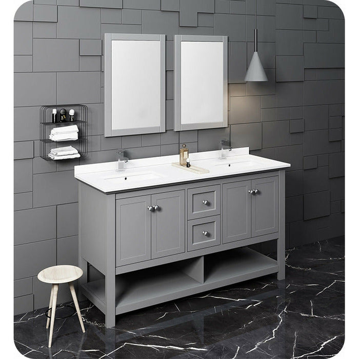 Fresca Manchester 60" Gray Traditional Double Sink Bathroom Vanity w/ Mirrors Bathroom Vanity Fresca 