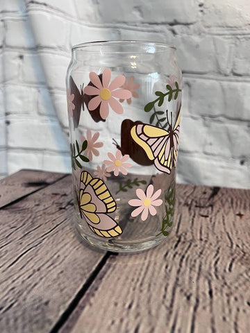 Butterfly Coffee Glass 16 Oz Beer Can Glass Spring Iced -  in 2023