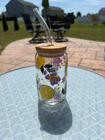 Lemon and floral beer can glass – Olivia Reagan Designs