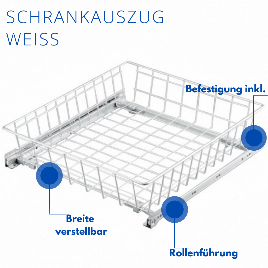 Schrankauszug Korbauszug Ausziehkorb Produktfeatures weiss Rollengeführt