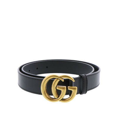 GG Marmont leather belt with shiny buckle in black leather