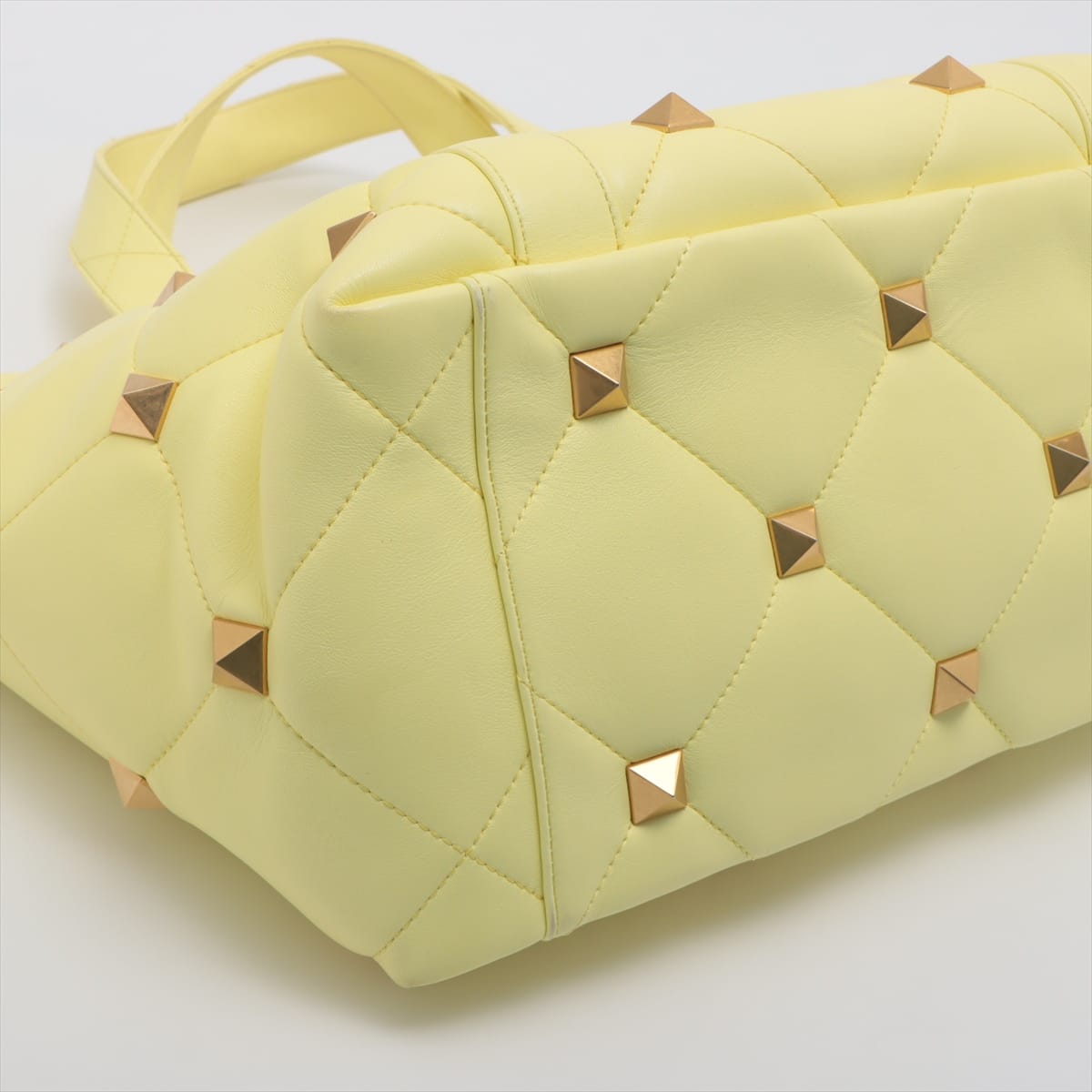 Valentino Roman Studs Leather Tote Bag Yellow