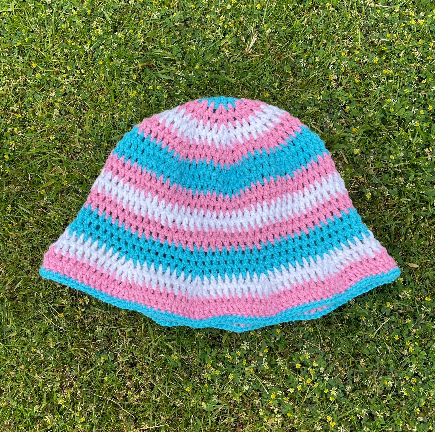 Transgender Pride Flag Crochet Bucket Hat - 100% Cotton