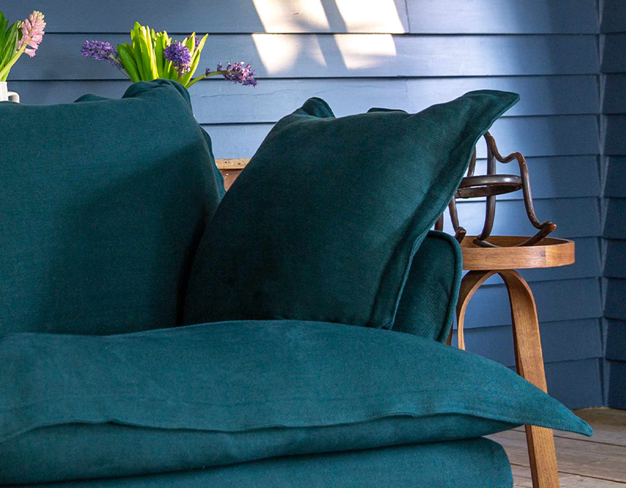 green linen armchair