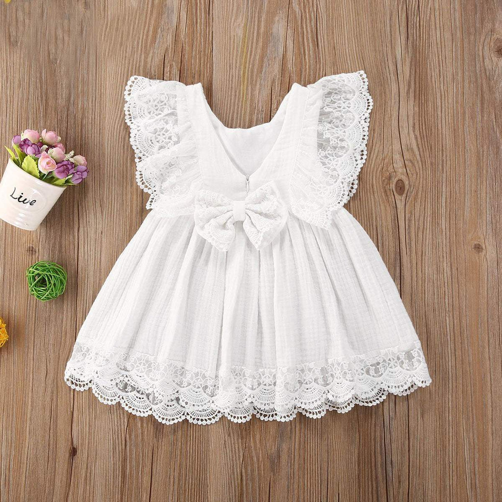 Vestido de Renda Bebê Princesa Babados Lacinhos no Ombro