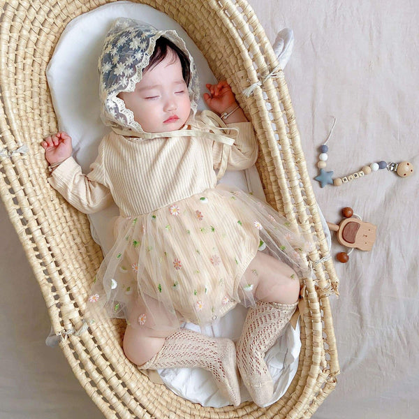 Vestido de Renda Bebê Menina Creme + Chapéu