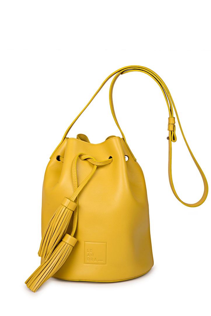 Leandra yellow bucket bag | Leather bag made in Spain Leandra.