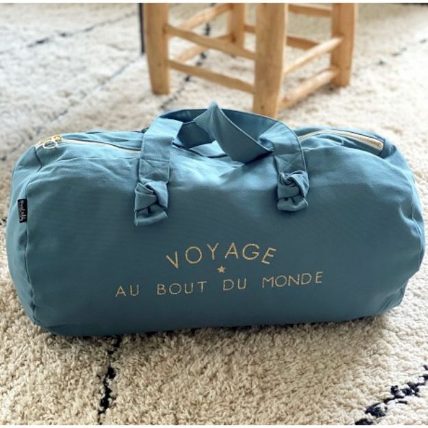 Travel Duffle Bag in Eucalyptus - "Voyage Au Bout Du Monde" Journey To The End Of The World by Marcel & Lily