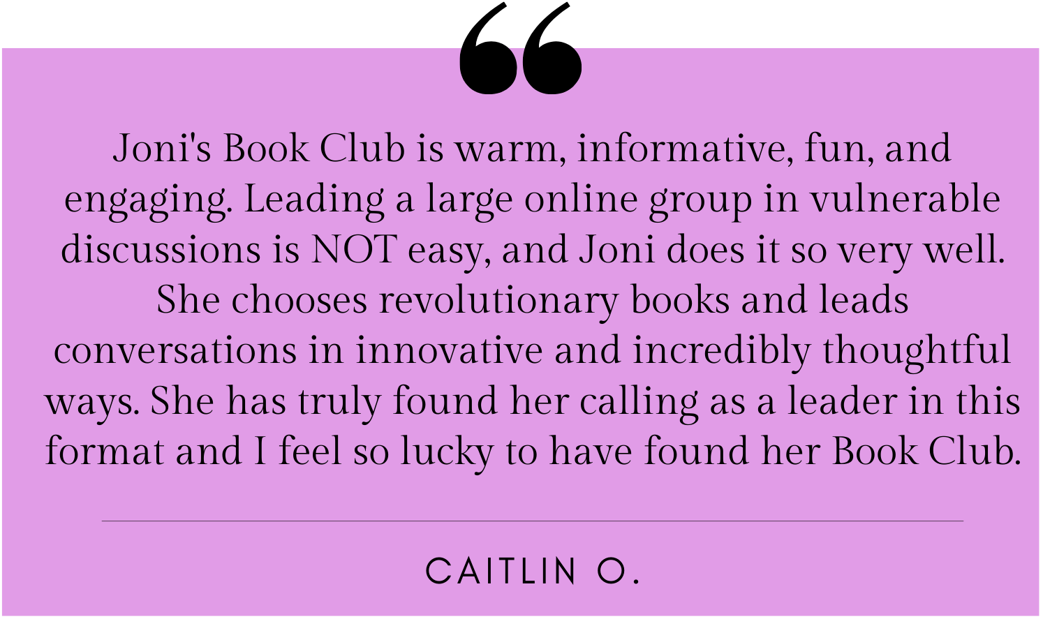 Book club member testimonial