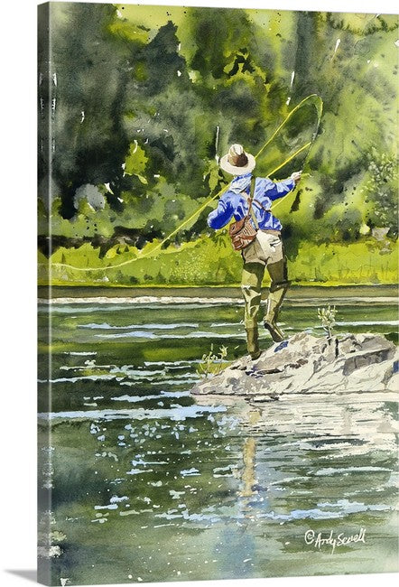 River Dance 2 Vintage flyfisherman, Giclée of oil painting of fly fi –  Andy Sewell Fine Art