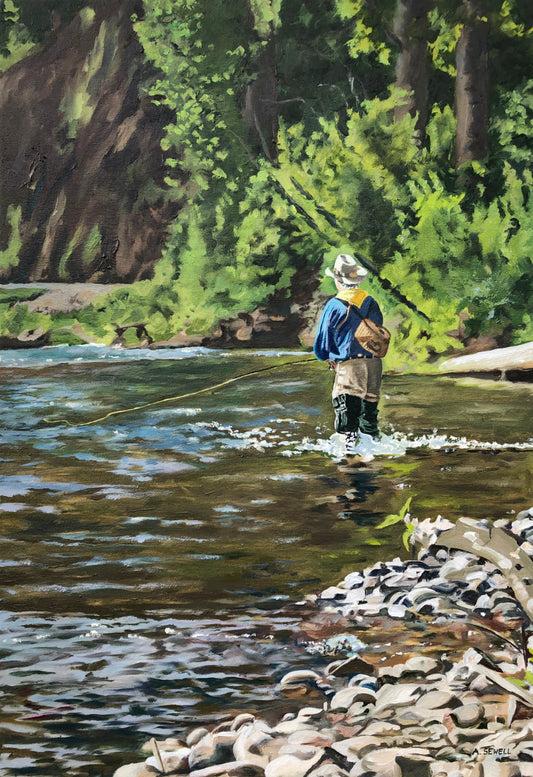 River Dance 2 Vintage flyfisherman, Giclée of oil painting of fly fi –  Andy Sewell Fine Art